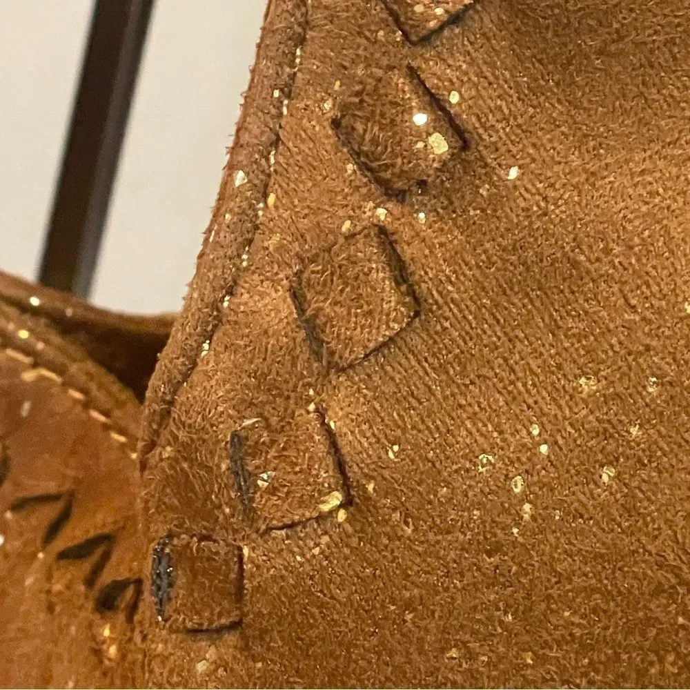 Deux Lux Oversized Shimmer Hobo Bag Camel Brown With Gold Flakes